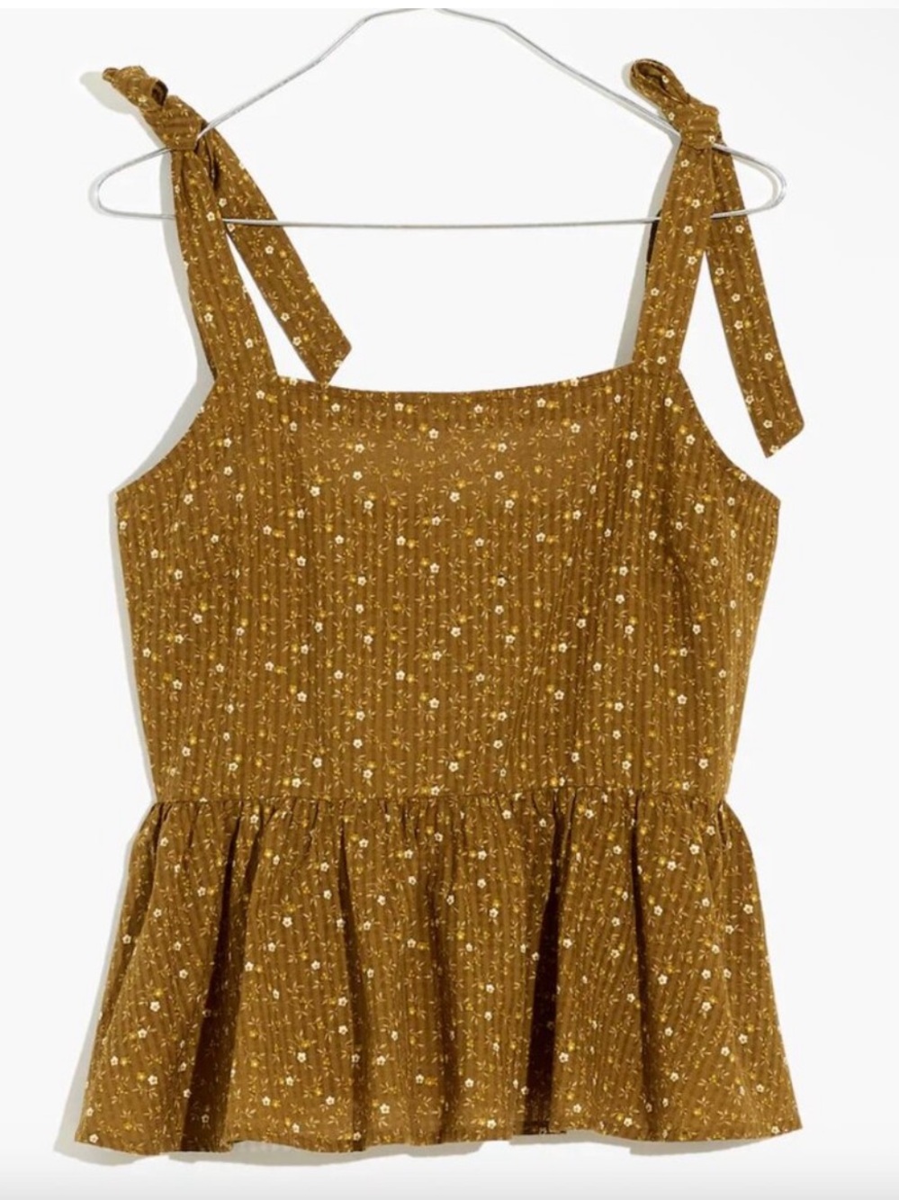 Madewell Rosalie Tie Strap Top in Daisy Stitch Olive Tank Peplum Floral